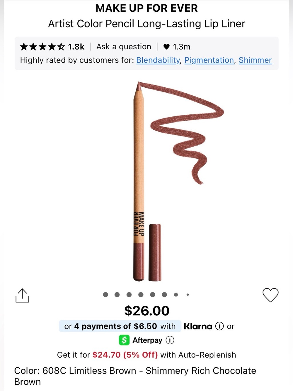 Makeup Forever 608 C Limitless Shimmery Brown Lip Liner Pencil
